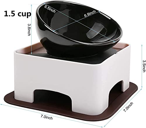 Ceramic Bulldog Bowl Dog Feeding Bowl - Dog Dish Wide Mouth Pet Sterile Tilted Pet Feeder with Anti-Skid Rubber Mat for Small Medium Dogs (Black) - color: Black bowl set