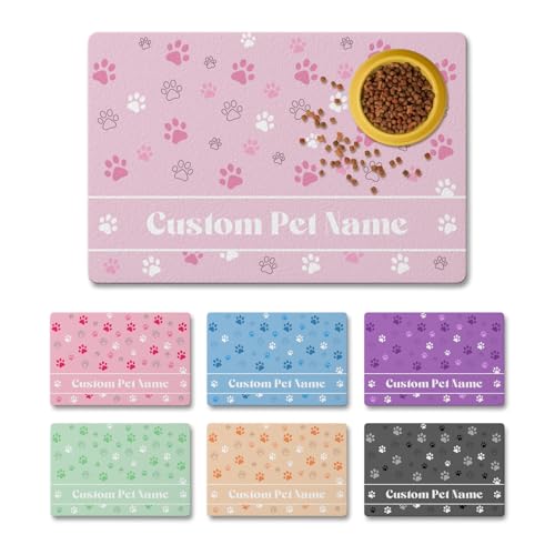 Personalized Dog Food Mat for Floor Waterproof, Custom Pet Feeding Mat with Name and Photo, Super Absorbent Dog Bowl Mat for Food and Water, Non-Slip Rubber Backing Pet Placemat for Cat Puppy - color: Color2