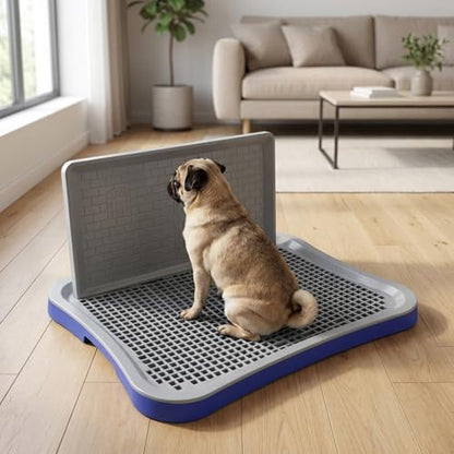 Dog Toilet Indoor Dog Potty Tray with High Walls Removable Mesh Pee Pad Holder Puppy Potty Training Tray for Small Dogs, Blue