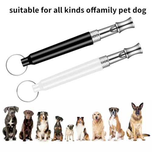 2 PCS Silent Dog Whistle to Stop Barking, Dog Whistle to Call Your Dogs, Adjustable Ultrasonic Dogs Training Whistles with Lanyard (Black+White)