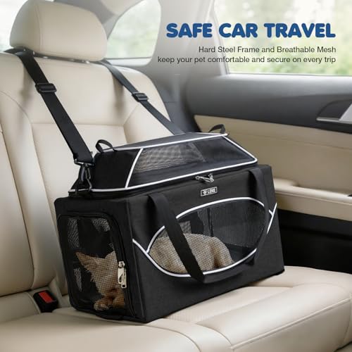Lekereise Top-Expandable Pet Carrier 17x11x9.5 Inch Alaska Hawaiian Airline Approved Underseat to 12lbs Stable Car Travel Carriers for Small Dogs Cats with Locking Safety Zippers Anti-Scratch Mesh - color: Black, size: 17"x11"x9.5"