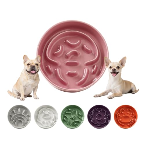 Ceramic Slow Feeder Dog Bowl, 0.8 Cups Anti -Slip Slow Feeding Bowl to Slow Down Eating, 6.3 Inch Dog Food Dish for Small Breeds, Pink - color: Pink, size: Small