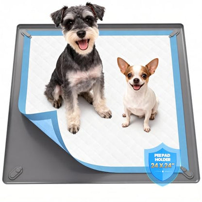 Pee Pad Holder for Dogs - 24" x 24" Silicone Puppy Potty Training Tray | Puppy Pad Holder with 4 Magnetic Clips & Leak-Proof Raised Edge, for Home Indoor Floor Protection