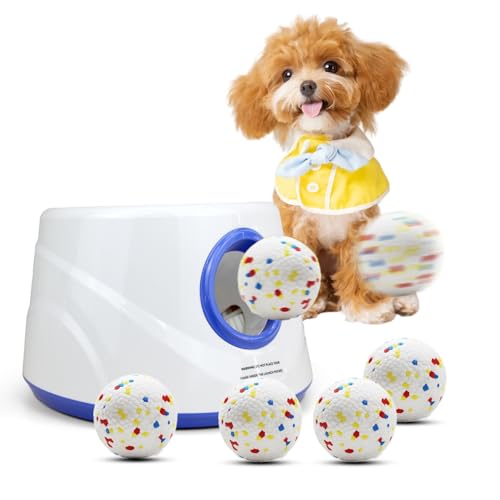 Automatic Dog Ball Launcher with 6 ETPU Balls, Adjustable Distance 20-45ft, USB Rechargeable, Interactive Pet Toy (Blue) - color: Blue-Standard