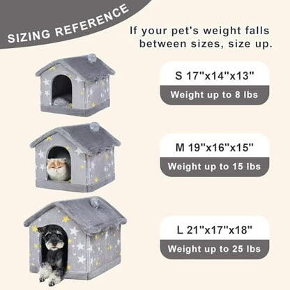 Dog&Cat House Dog&Cat Bed with Cover Cave with Non-Slip Bottom. (Grey Star, Small) - color: Grey Star, size: Small