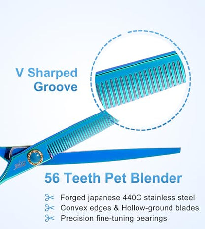 7.5'' Dog Thinning Scissors for Grooming 440C Stainless Steel Green Professional Pet Trimming Scissors Sharp Blades Cutting for Dogs and Cats Shears - style: Thinning