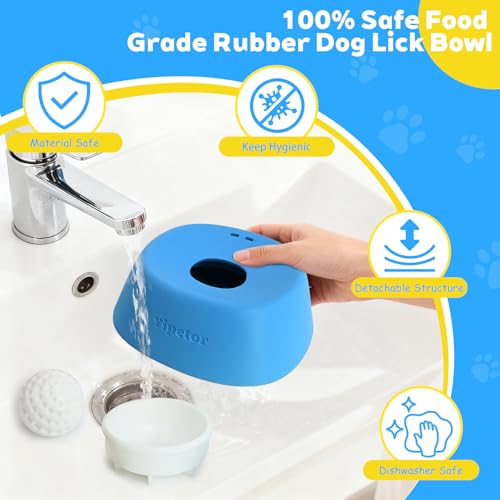 Yipetor Slow Feeder Dog Bowls for Liquid Treat, 【Enrichment Ball-Roll】 Bone Broth Dog Lick Bowl, 3/4 Cup Yogurt Pup Lick Toy for Large Medium Small Breeds Dietary Supplement/Post-op Nutrition - color: blue