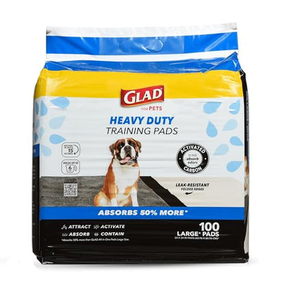 Glad for Pets XL Charcoal Training Pads, Heavy Duty Leak-Resistant Puppy Pee Pads with Activated Carbon Odor Control, Quick-Dry Quilted Top, Indoor Potty & Crate Liner, 24 x 24 in, 100 Count - size: 100 Count (Pack of 1)