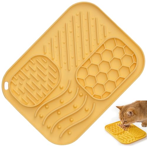 Lick Mat for Cat & Puppy, Premium Silicone Slow‑Feeder Bowl, BPA‑Free, Food‑Grade, Suction‑Cup Design for Dry & Wet Food – Anxiety & Boredom Relief, Dishwasher & Freezer Safe, Yellow - color: Yellow