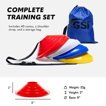 GSi Sports Training Cones for Agility Drills – Soccer & Basketball Multi-Sport Field Markers, Durable Flexible Cones in Multiple Shapes & Packs (20–80 Pack) - style: Prodisc - 40 Pack