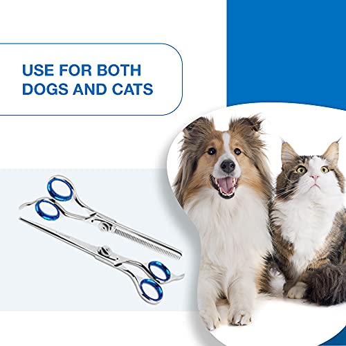 Laazar Pet Grooming Set - 7" Straight Pet Grooming Scissors & 6.5" Pet Thinning Shears with 42 Teeth | Professional Dog Scissors Kit | Use as Cat and Dog Shears - size: 7 Inch