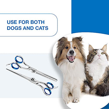 Laazar Pet Grooming Set - 7" Straight Pet Grooming Scissors & 6.5" Pet Thinning Shears with 42 Teeth | Professional Dog Scissors Kit | Use as Cat and Dog Shears - size: 7 Inch