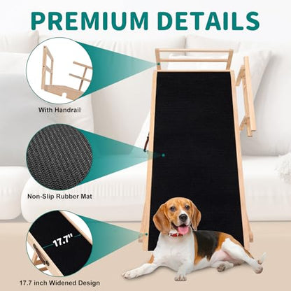 Dog Ramp for Bed, Adjustable Pet Ramps for Dog to Get on Bed, Non-Slip Rubber Surface - Folding Wooden Dog Ramp for Small/Large/Old Dogs, Adjustable up to 27.5 inch High Beds, Safety Railings - size: L-for 27.5''H Bed
