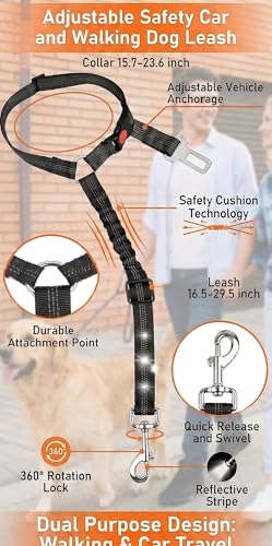 2-Pack Reflective Retractable Pet Seat Belt – Nylon Dog Tether, Adjustable Strap, Attaches to Headrest or Seat Belt – Safe for Small to Large Dogs, Fits Sedans, Trucks, SUVs (Black + Gray) - color: Black + Gray