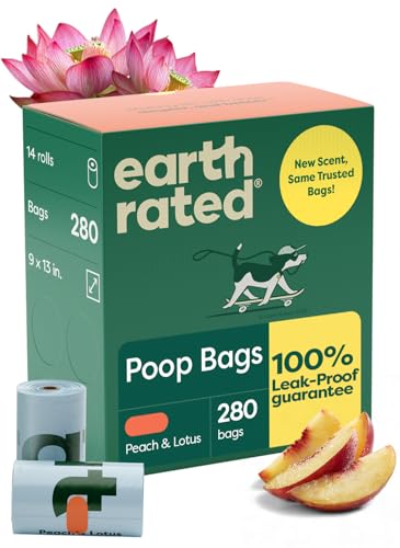 Earth Rated Poop Bags for Dogs, Guaranteed Leak Proof and Extra Thick Waste Bag Refill Rolls, Peach and Lotus, 280 Count - size: 280 Bags, style: Peach and Lotus