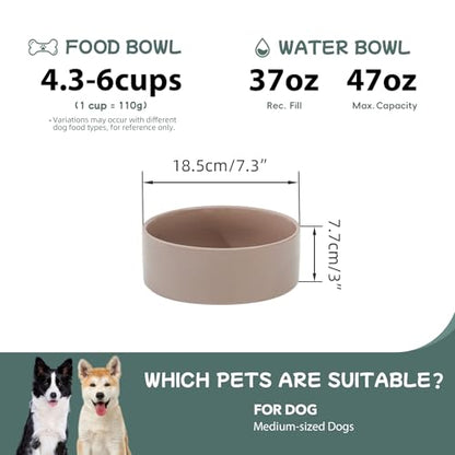 Havniva 7.3inch Ceramic Dog Bowls Dog Food Bowl for Medium Breed Dog Food and Water Bowl Non-Slip Dog Dish Large Capacity Feeding Pet Water Bowl - color: 1 Bowl - Brown Coffee, size: 7.3inch