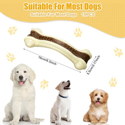 Sosation 10 Pcs Dog Chew Toys for Aggressive Chewers Nylon Beef Flavor Dog Bones Tough Puppy Teething Toys Puppy Chew Bones for Large/Medium/Small Breed Dogs Puppies (6.3 x 2.17 Inch) - size: 6.3 x 2.17 Inch
