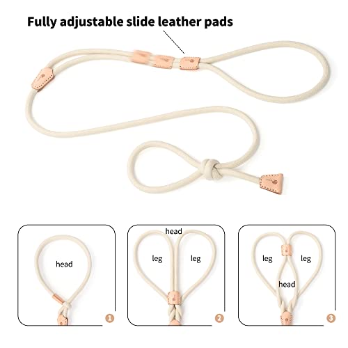 Mile High Life Harness Lead No Pull, All in one Dog Lead 2-in-1, Rope Leash and Harness Two in One, Slip Leash for Puppy Small Dogs Training, 4FT White - color: 4 feet-White