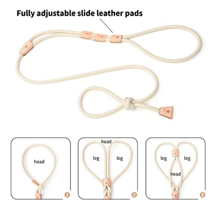 Mile High Life Harness Lead No Pull, All in one Dog Lead 2-in-1, Rope Leash and Harness Two in One, Slip Leash for Puppy Small Dogs Training, 4FT White - color: 4 feet-White