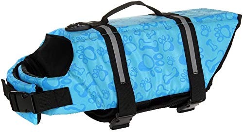 Izefia Dog Life Jacket Swimming Safety Coat Floatation Life Vest Life Saver with Handle for Small Dog Puppy Large Dog (Blue Bone, XS) - color: Blue Bone, size: X-Small