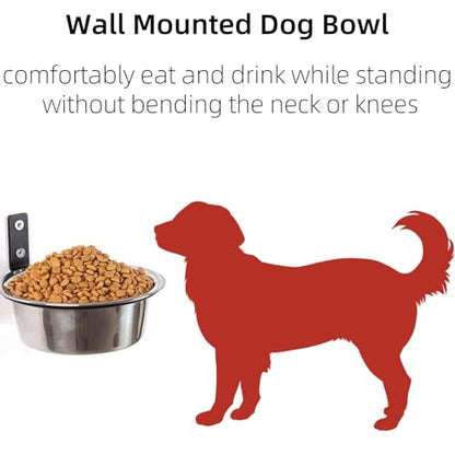 Wall Mounted Dog Bowl 8" Dia Adjustable Height Stainless Steel Elevated Pet Feeding Water Bowl for Medium & Large Dogs Cat Chicken Pig with Collapsible Stand Holder, 21 × 7.6cm