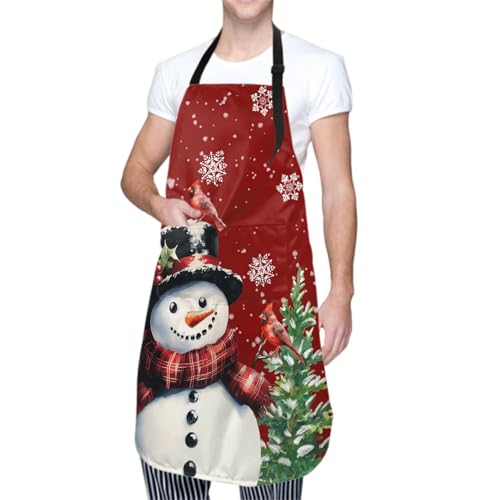 Sweetshow Cute Dog Apron with 2 Pockets and Adjustable Neck Waterproof Kitchen Cooking Dog Grooming Aprons for Women Men - color: Snowman