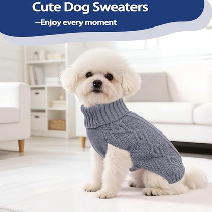 Dog Sweaters Small Dog Clothes Winter Turtleneck Puppy Sweater Warm Pet Cat Sweater Doggy Pullover Outfit with Twisted Design XS~XL(Grey, X-Large) - color: GREY, size: X-Large