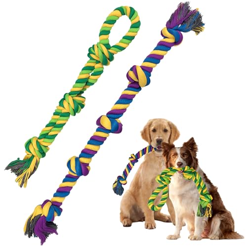Dog Rope Toys for Large/Medium Aggressive Chewers, Tough Cotton Chew Toy, Tug of War Dog Pull Rope Teeth Cleaning (2 Pack-26.7Inch) - size: 2 Pack-26.7Inch