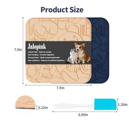 Jalopink Lick Mat for Dogs & Cats,Dog Lick Mat with Suction Cups for Anxiety Relief, Slow Feeder Dog Licking mat, Puppy Lick mat for Bath Time, Grooming & Training 2 Pack - color: 7.9"x7.9"｜Navy Blue & Caramel