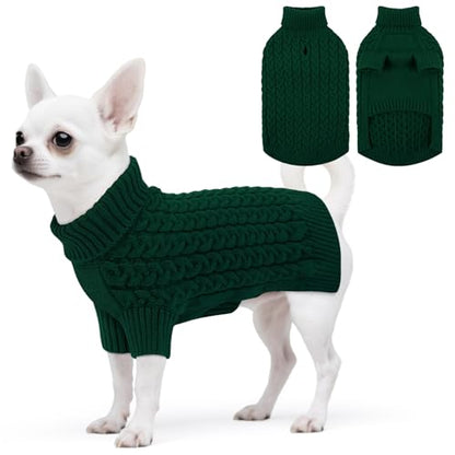 SAWMONG Dog Sweater, Dog Sweaters for Small Dogs Girls Boys, Pullover Turtleneck Knitted Doggy Sweatshirt, Cold Weather Pet Clothes（Green, Small - color: Green, size: Small
