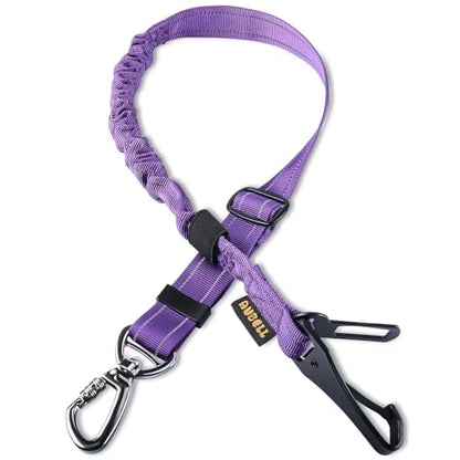 AUBELL Dog Seat Belt for Car,Updated 3-in-1 Adjustable Reflective Bungee Heavy Duty Dog Car Harness Tether with Clip Hook Latch & Buckle,Swivel Zinc Alloy Carabiner,Purple - color: Purple