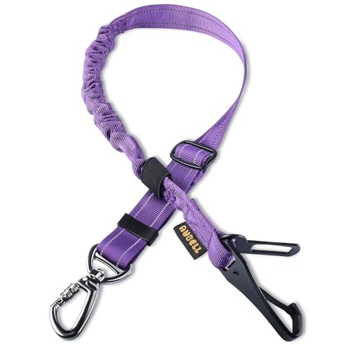 AUBELL Dog Seat Belt for Car,Updated 3-in-1 Adjustable Reflective Bungee Heavy Duty Dog Car Harness Tether with Clip Hook Latch & Buckle,Swivel Zinc Alloy Carabiner,Purple - color: Purple