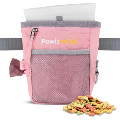 Dog Treat Pouch for Pet Training, One-Hand Magnetic Closure, Hands-Free Treat Bag with Silicone Liner, No Mess No Smell - color: Pink