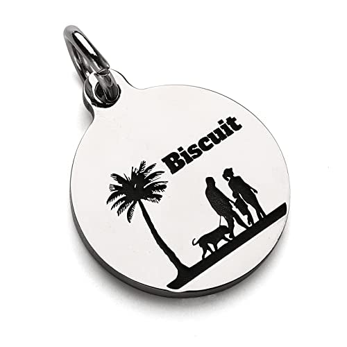 Deep Engraved Dog ID Tag Stainless Steel Personalized Customized Unique Pet ID Card Wolf Round (Family S) - size: Family S