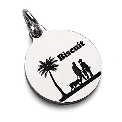 Deep Engraved Dog ID Tag Stainless Steel Personalized Customized Unique Pet ID Card Wolf Round (Family M) - size: Family M