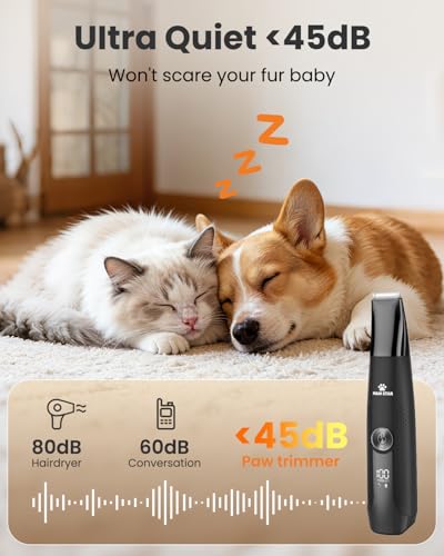 M&M STAR Dog Grooming Kit, 4-in-1 Dog Clippers for Grooming, Cordless Dog Hair Trimmer with Dog Paw Trimmer & Dog Nail Grinder, Low Noise Pet Clippers for Dogs Cats Face Ears Paws
