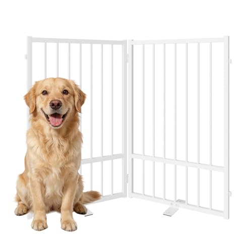 SNUOWU Full Metal Freestanding Dog Gate with Door, 32''Height Foldable Pet Dog Fence for Indoor & Outdoor, 2 Panels Extra Wide Free Standing TallDog Gates for Doorways,House,Stairs,Porch,Deck,Yard - color: White, size: 【2 Panels】40"W*32H"