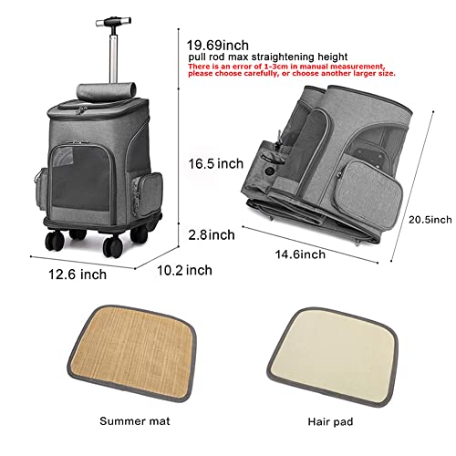 Wheeled Pet Carrier Backpack Pet Stroller, Travel Carrier, Car Seat for Small Dogs Cats Puppies, Comfort Cat Backpack Removable Rolling Wheels – Mesh Ventilation Windows (Grey) - color: Standard Grey