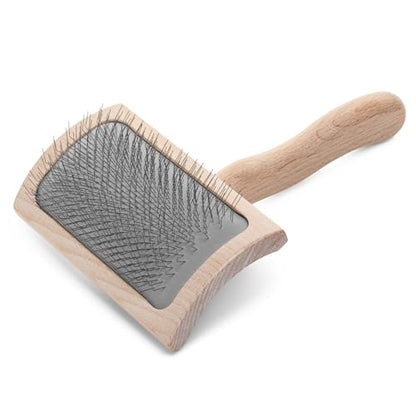 Chris Christensen Mark VI Curved Back Slicker Brush for Dogs, 12mm Pins, Groom Like a Pro, Handcrafted Lightweight Beechwood Ergonomic Handle, Stainless Steel Pins, A5VI, Medium. Made in Germany. - size: Mark VI Medium Curved Back