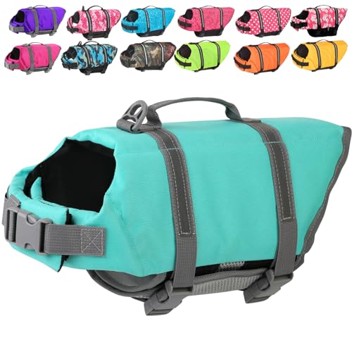 Doglay Dog Life Jacket with Rescue Handle, Dog Life Vest for Swimming Boating, Adjustable Reflective Puppy Swim Vest with Superior Buoyancy for Small Medium Large Dogs - color: Blue, size: XX-Small