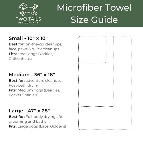 Two Tails Pet Company Pet N’ Dry Microfiber Bath Towel, Absorbent Dog Towels for Versatile Everyday Drying or Washing, Soft and Lightweight, Fast Drying, Grooming Dog Supplies, Size Medium - size: Medium