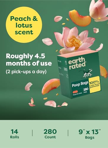 Earth Rated Poop Bags for Dogs, Guaranteed Leak Proof and Extra Thick Waste Bag Refill Rolls, Peach and Lotus, 280 Count - size: 280 Bags, style: Peach and Lotus