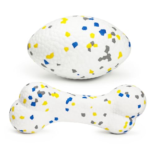 Moonorange 2Pcs Bone Dog Balls+Rugby Dog Toys for Aggressive Chewers, Indestructible Tennis Balls for Dogs (Bone+Rugby) - color: Mixed-Bone+Rugby-2Pcs