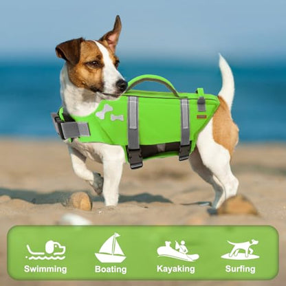 EMUST Dog Life Vests, Adjustable XS Dog Life Jacket with Rescue Handle, Puppy Flotation Vest for Small/Medium/Large Dogs, XS, NewGreen - color: NewGreen, size: XS