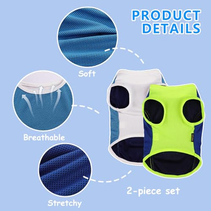 2 Pack Dog Clothes,Dog Shirts for Small Dogs,Quick Dry Dog Vest Boy Girl Summer, Puppy T-Shirt with Reflective Strip,Sun Protection Sleeveless Cool Breathable Pet Apparel(Blue and Turquoise, XS) - color: Blue and Turquoise, size: X-Small (Chest 12.2 in)