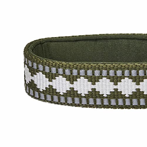 Blueberry Pet 3 Colors 3M Reflective Jacquard Neoprene Padded Adjustable Dog Collar, Olive - color: Polyester Buckle- Olive, size: Large