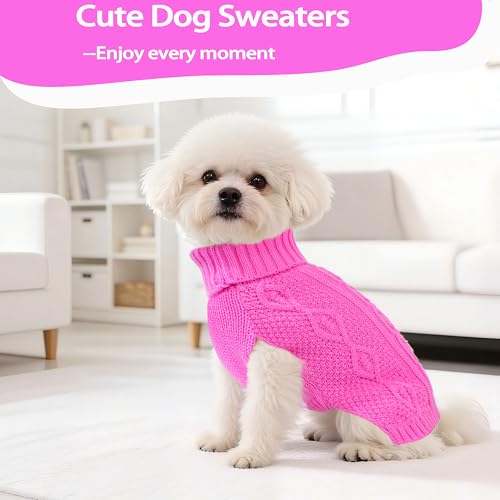 Dog Sweaters Small Dog Clothes Winter Turtleneck Puppy Sweater Warm Pet Cat Sweater Doggy Pullover Outfit with Twisted Design XS~XL(Pink, Medium) - color: PINK, size: Medium