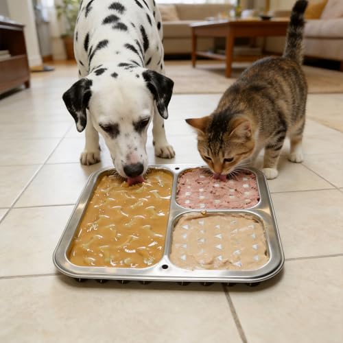Kactoily Stainless Steel Lick Mat for Dogs and Cats, Large Slow Feeding Licking Pad with 46 Suction Cups, Wall/Floor/Crate Mounting, Peanut Butter Licking Pad for Boredom Reducer and Anxiety Relief - size: Large (1-Pack)