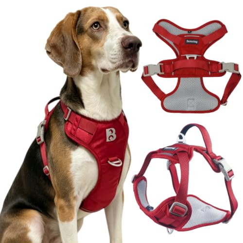 No Pull Front Clip Dog Harness, Heavy Duty 360° Reflective Dog Vest with Dual Zinc Alloy D-Rings, Soft Padded Harness with Control Handle for Small Medium Large Dogs (Red, M) - color: Red, size: M