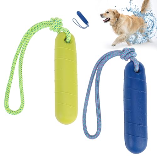 SCENEREAL Floating Dog Toys for Water Fetch, 8.5" Dog Water Toy for Medium Large Dogs, Tough Interactive 2 Pack Fetch Bumpers with Durable Rope for Summer Training Teething Outdoor Pool, Blue & Green - color: Ham Stick Shape(Green&Blue)